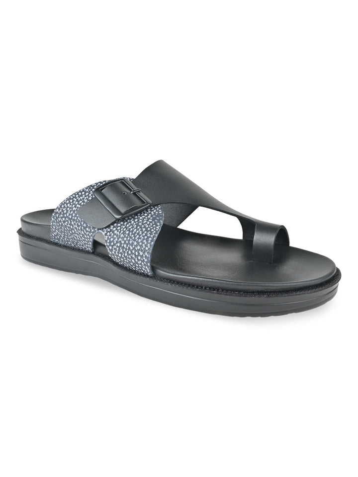 Regal Black Men Casual One Toe Leather Sandals