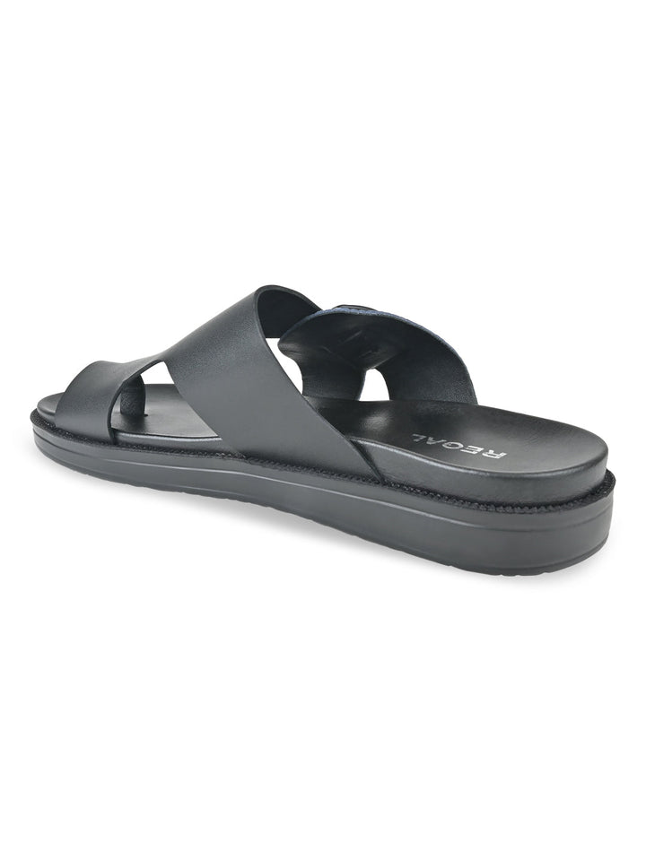 Regal Black Men Casual One Toe Leather Sandals