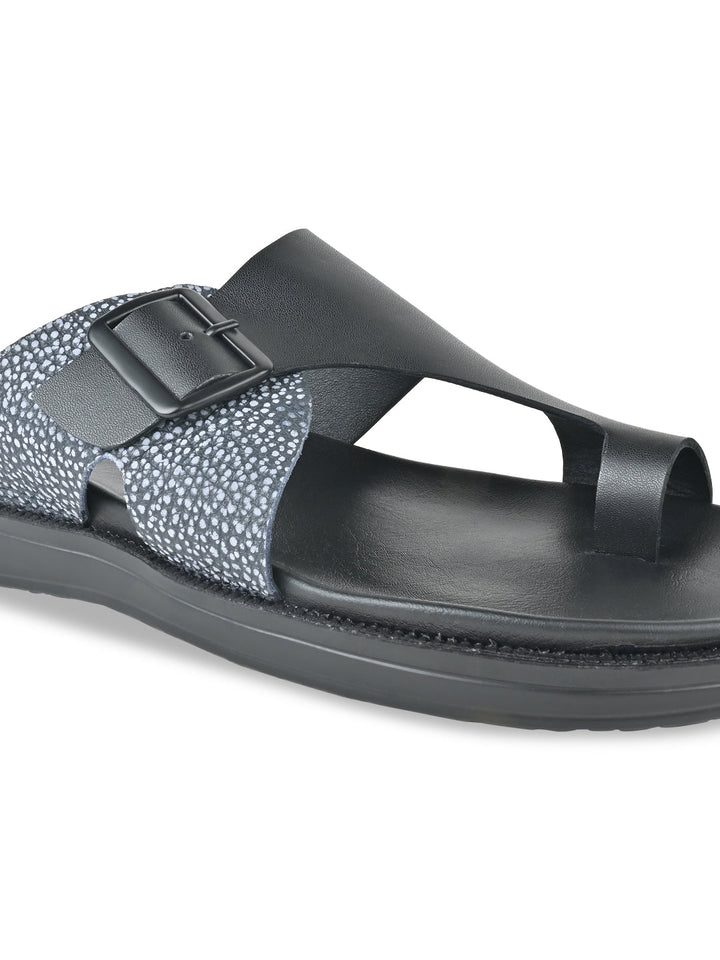 Regal Black Men Casual One Toe Leather Sandals