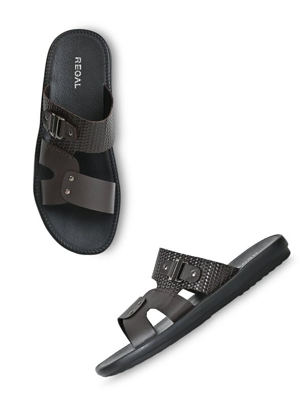 Regal Brown Men Casual Textured Leather Sandals