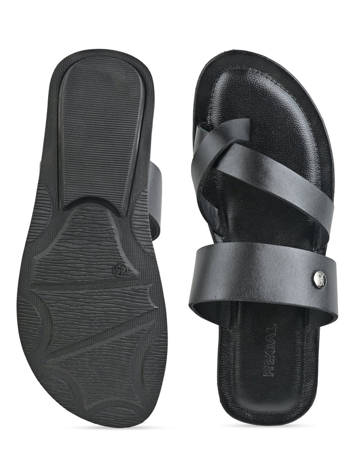 Regal Black Men Casual Leather Sandals
