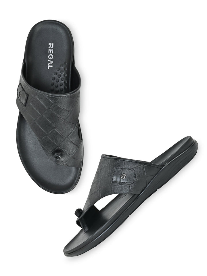 Regal Black Men Casual Croco Print Sandals