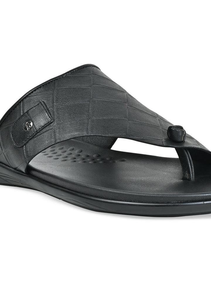 Regal Black Men Casual Croco Print Sandals