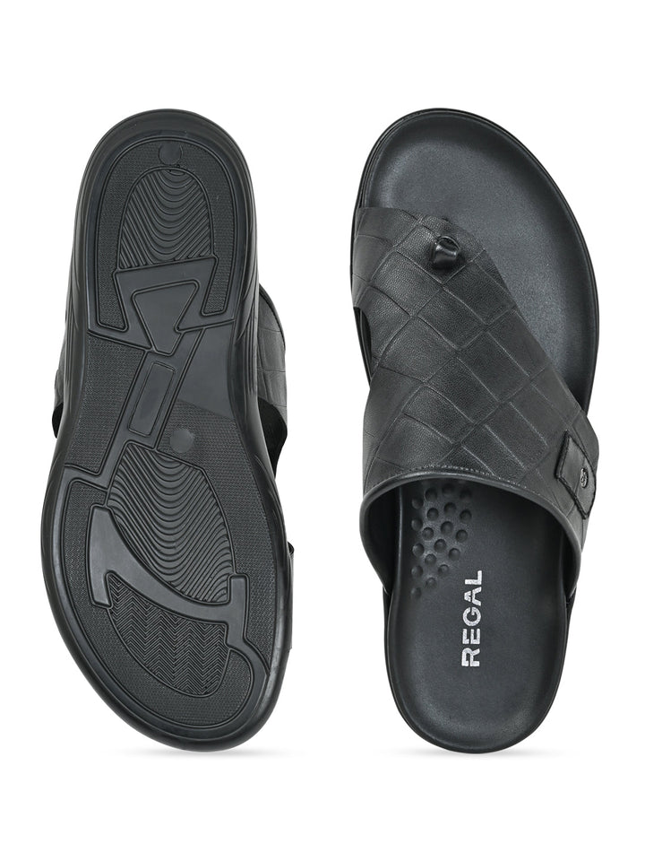 Regal Black Men Casual Croco Print Sandals