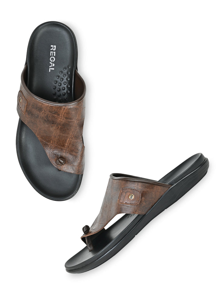 Regal Brown Men Casual Croco Print Sandals