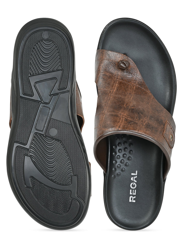 Regal Brown Men Casual Croco Print Sandals