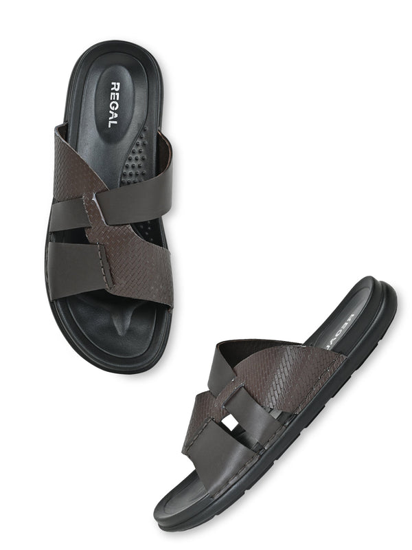 Regal Brown Men Casual Textured Leather Sandals