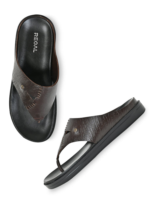 Regal Brown Men Casual Textured Leather Sandals