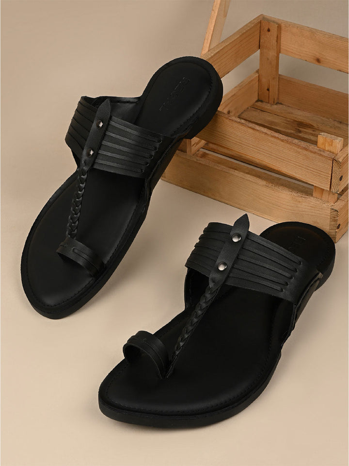 Regal Black Men Ethnic Kolhapuri Sandals