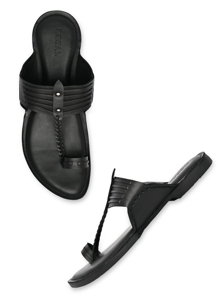 Regal Black Men Ethnic Kolhapuri Sandals
