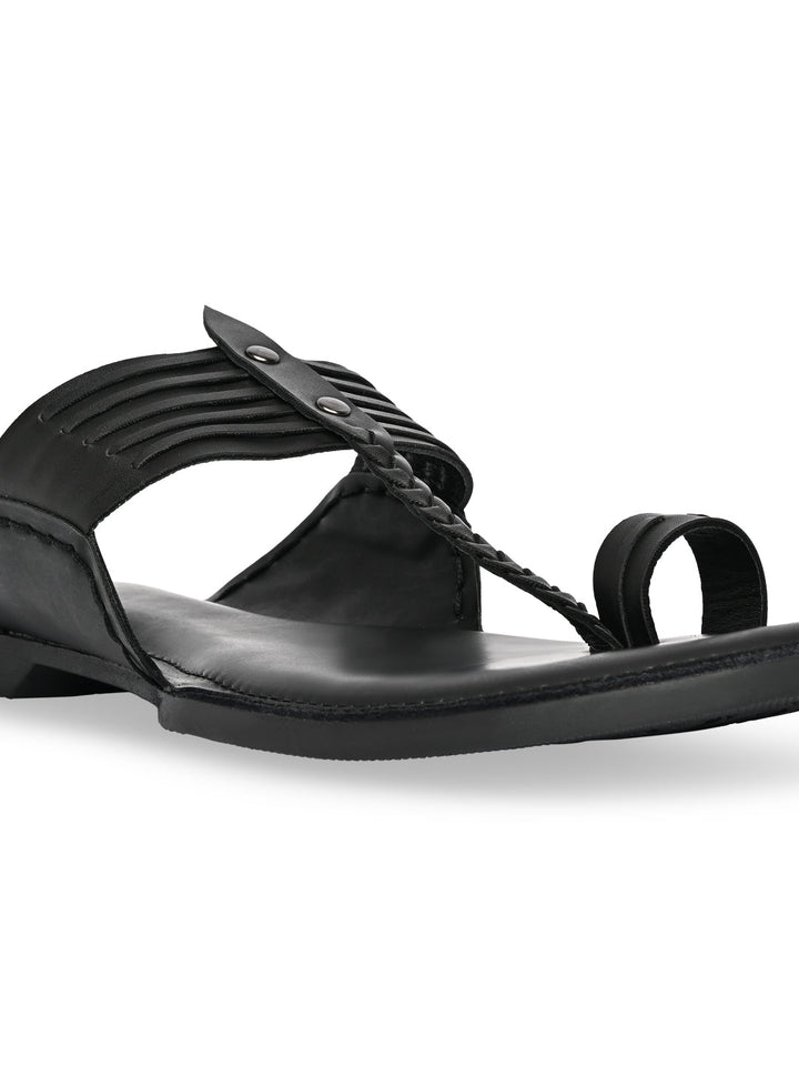 Regal Black Men Ethnic Kolhapuri Sandals