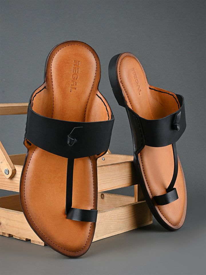Regal Black Men Ethnic Kolhapuri Sandals