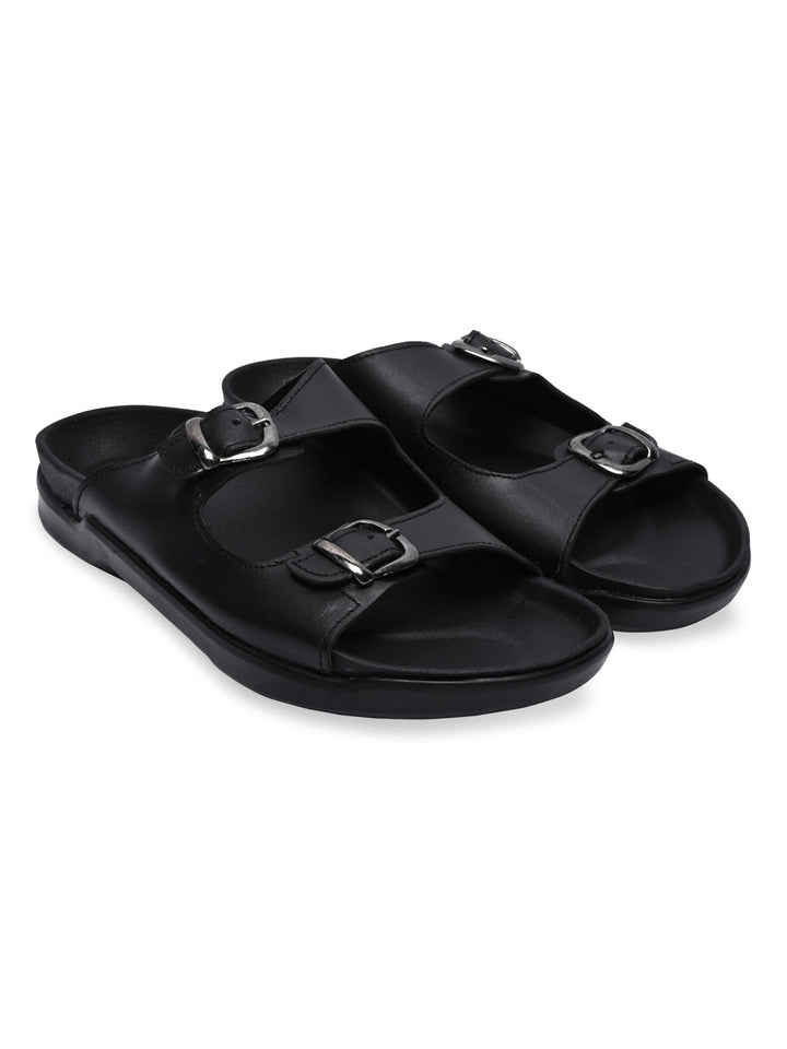Regal Black Men Textured Leather Sandals