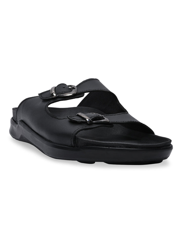 Regal Black Men Textured Leather Sandals
