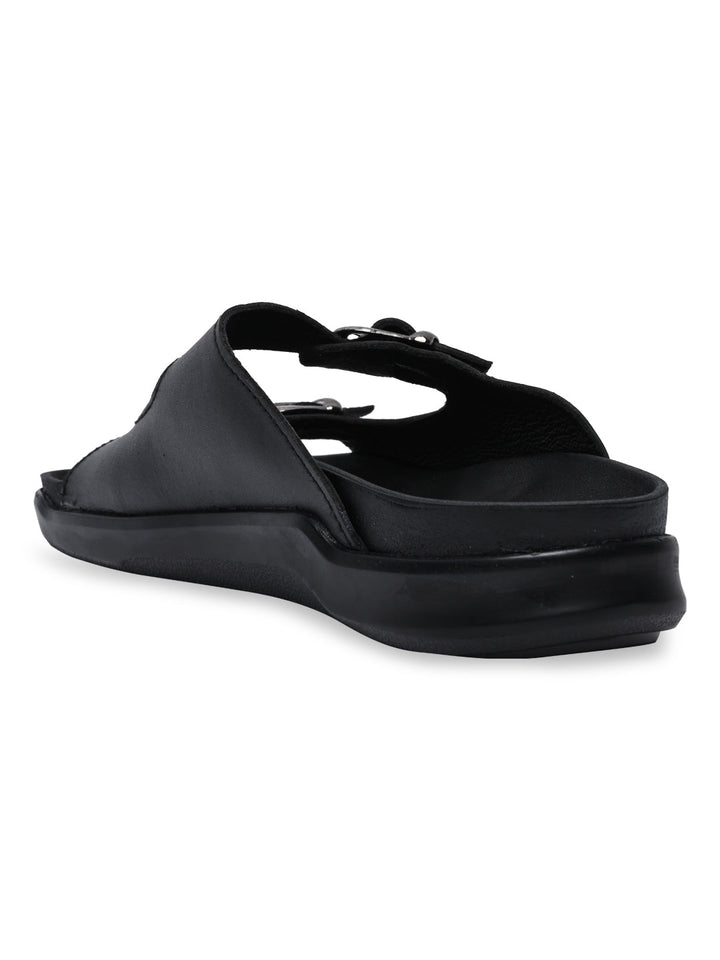 Regal Black Men Textured Leather Sandals