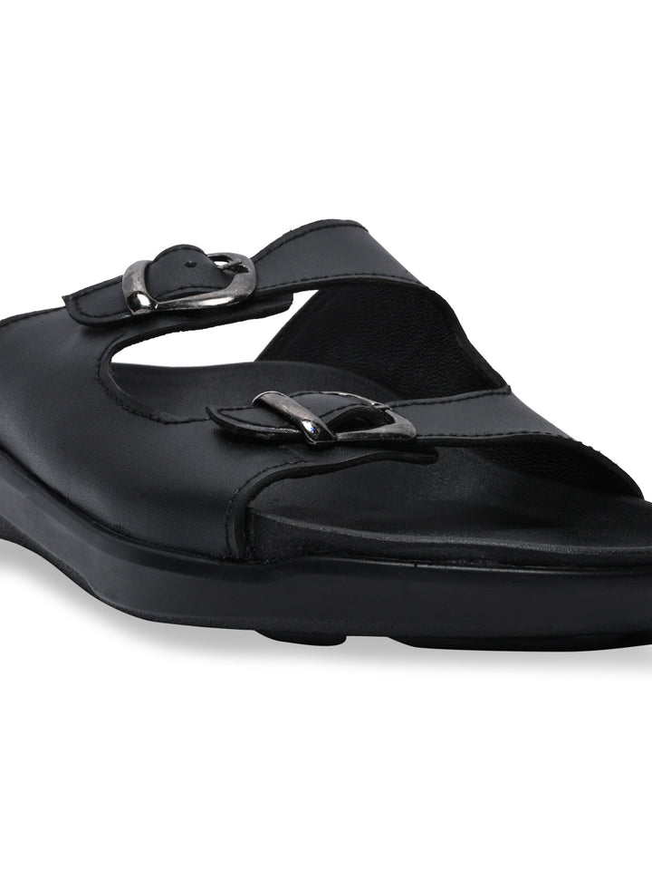 Regal Black Men Textured Leather Sandals