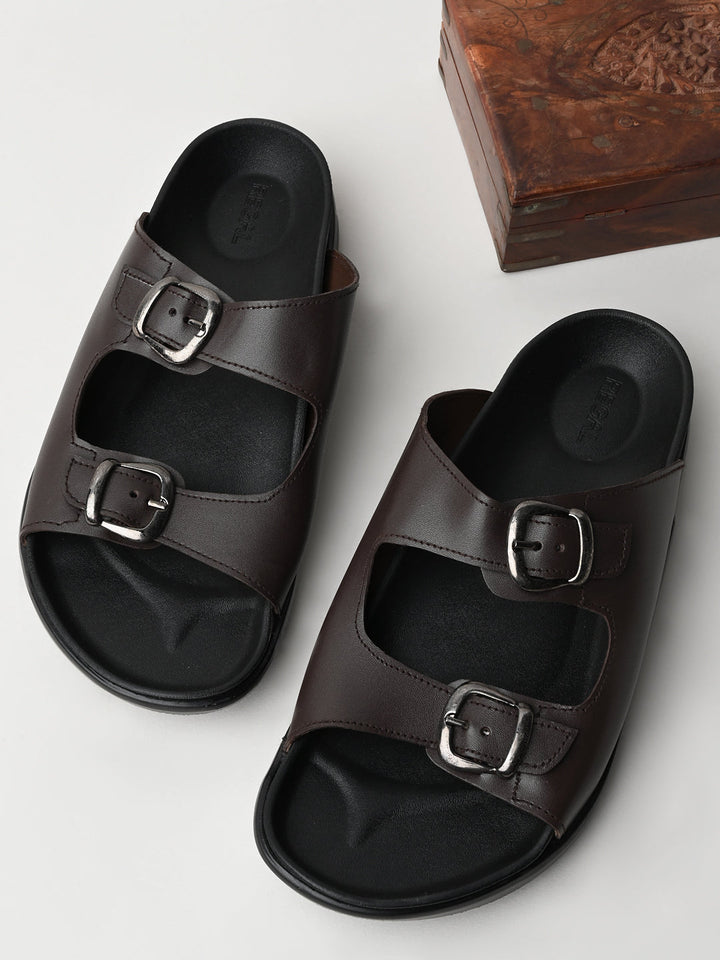 Regal Brown Men Textured Leather Sandals