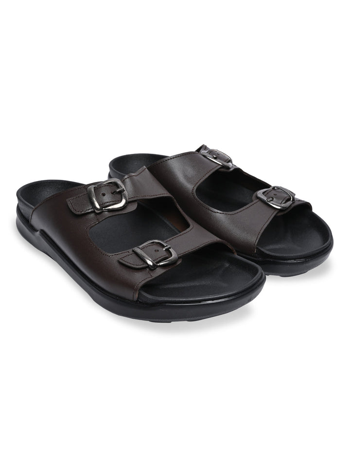 Regal Brown Men Textured Leather Sandals