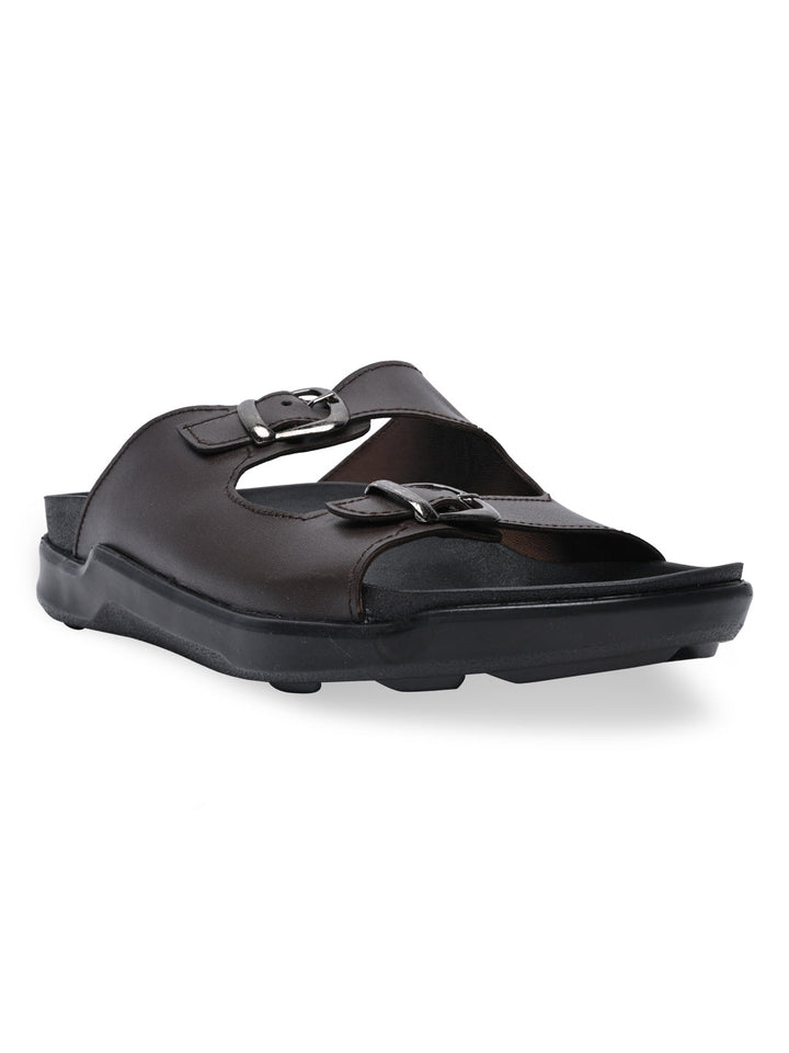 Regal Brown Men Textured Leather Sandals