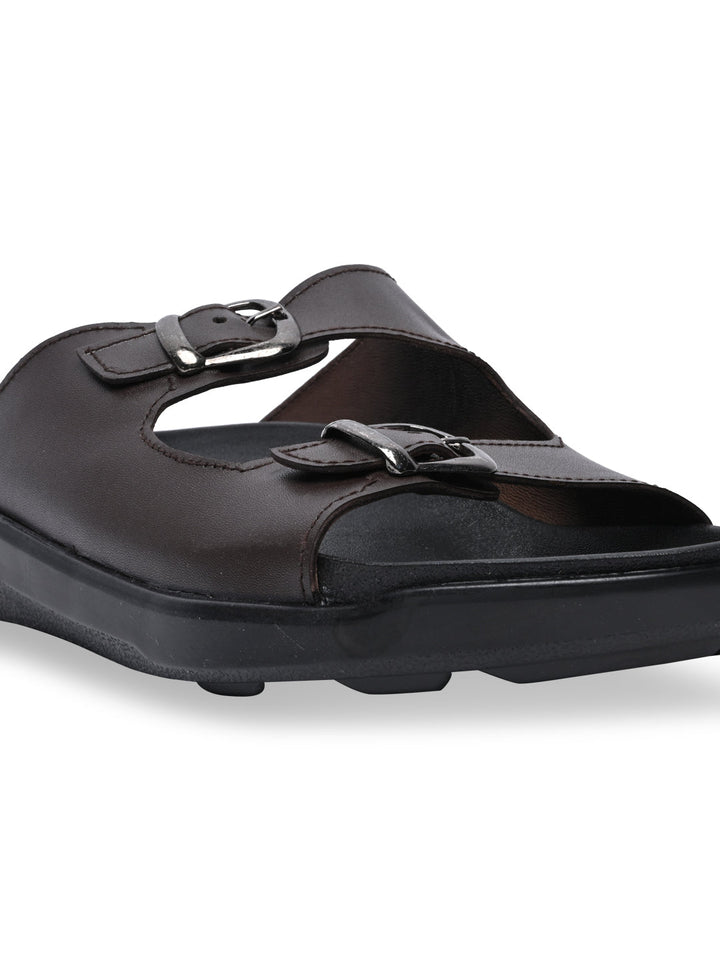 Regal Brown Men Textured Leather Sandals