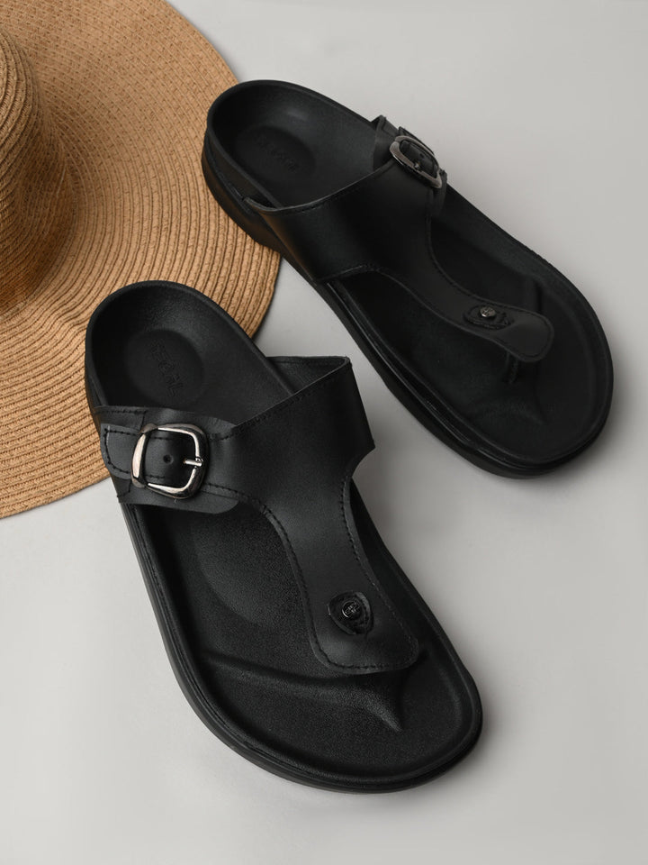 Regal Black Men Textured Leather Sandals