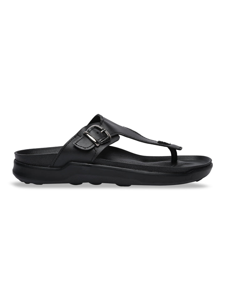 Regal Black Men Textured Leather Sandals