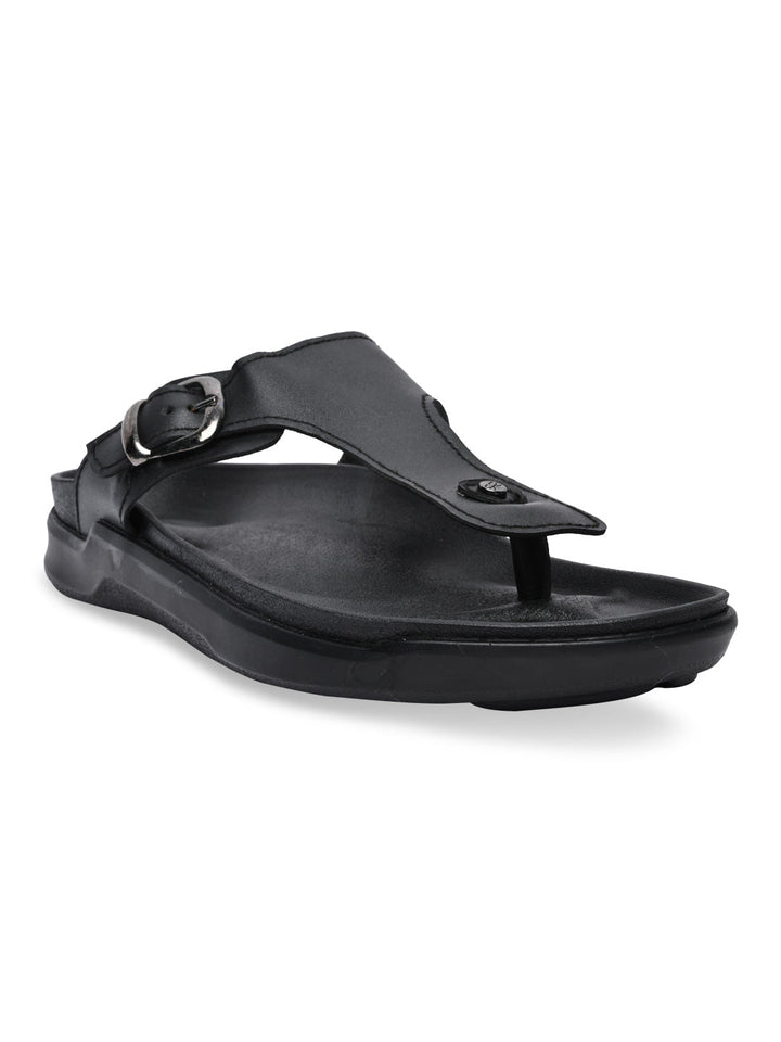 Regal Black Men Textured Leather Sandals