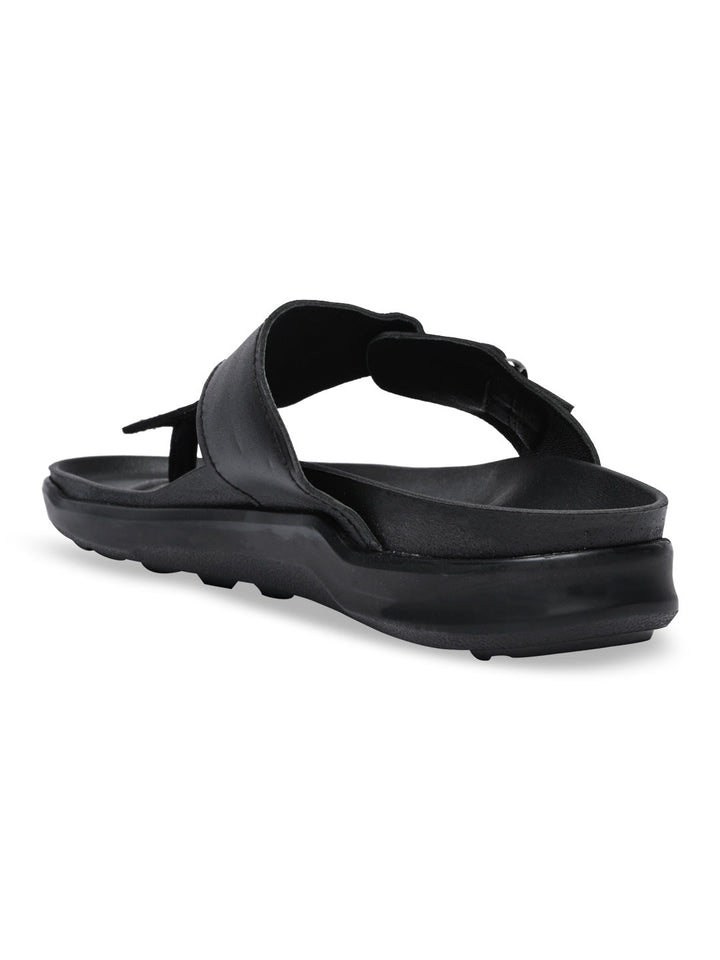 Regal Black Men Textured Leather Sandals