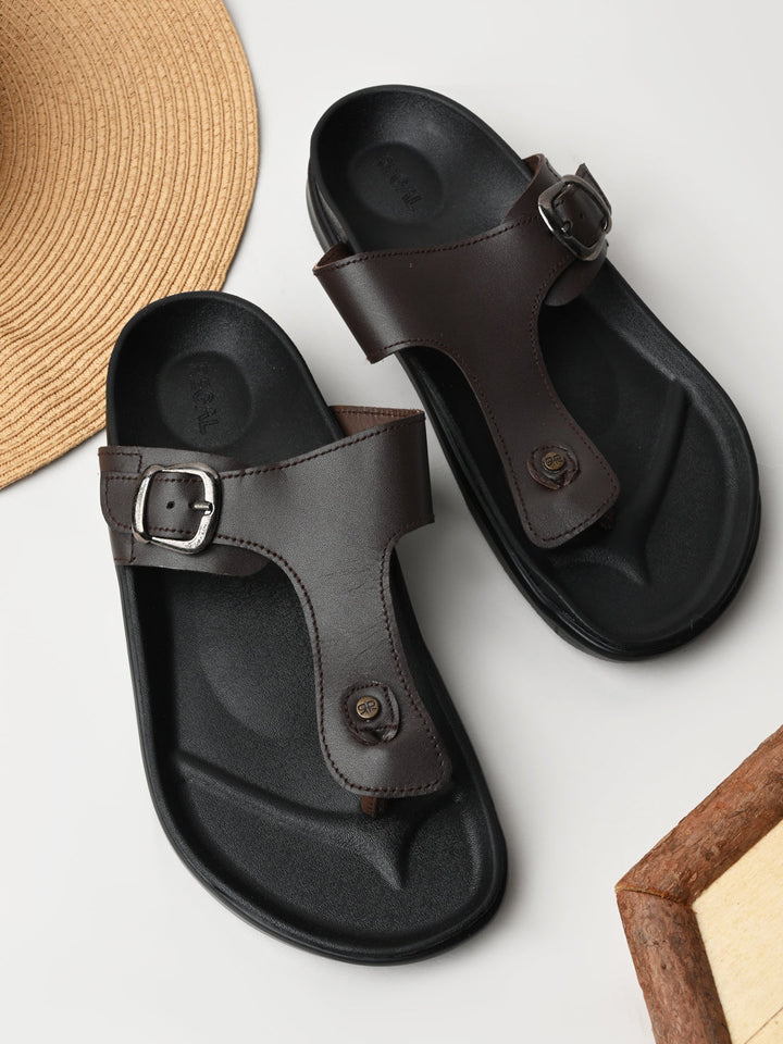 Regal Brown Men Textured Leather Sandals