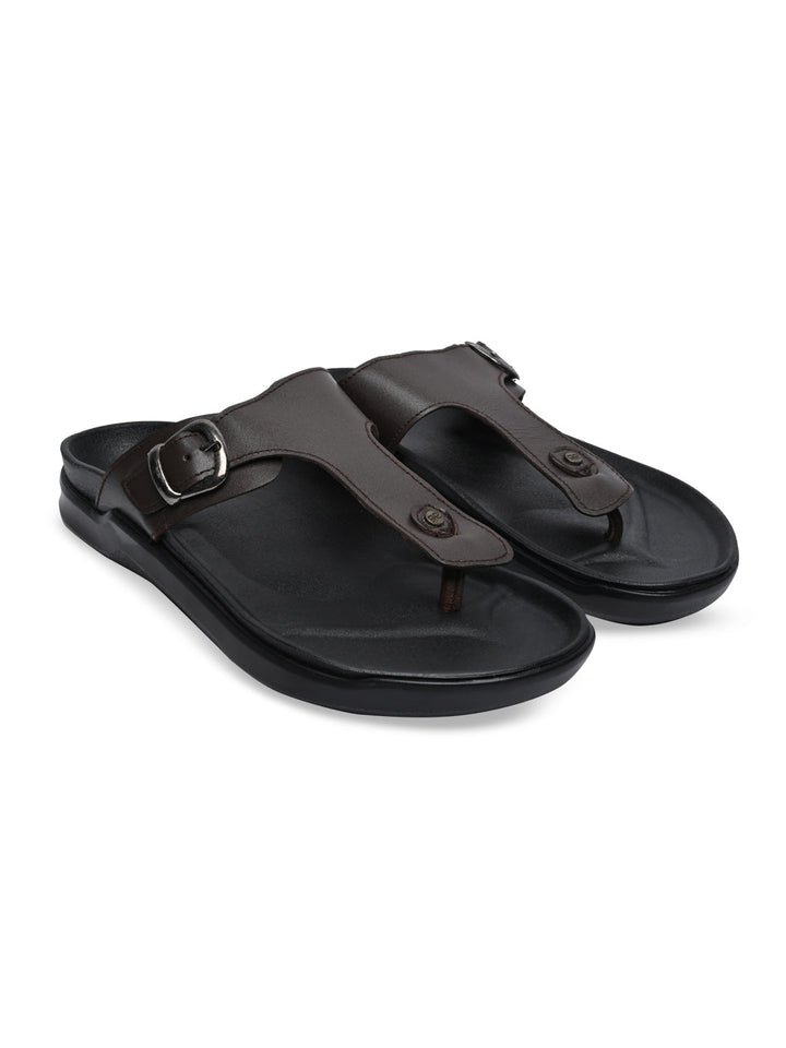 Regal Brown Men Textured Leather Sandals