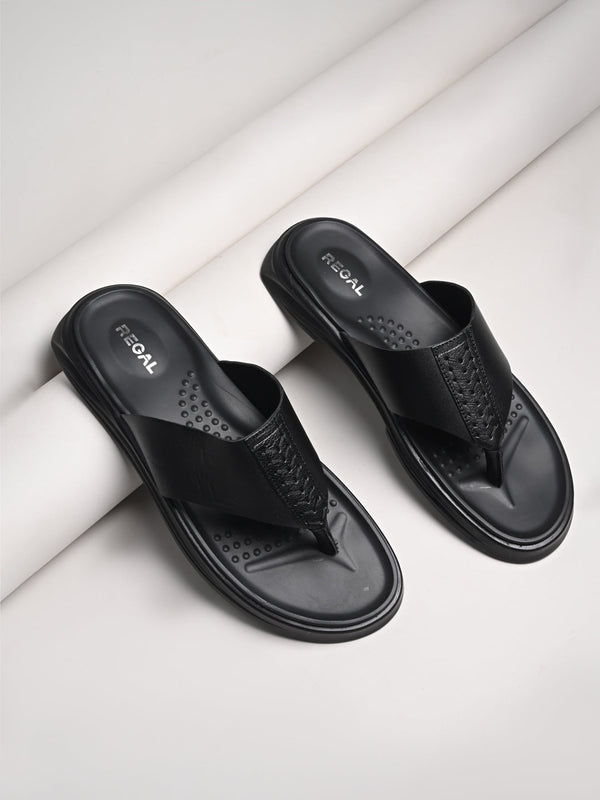 Regal Black Men Casual Leather Sandals