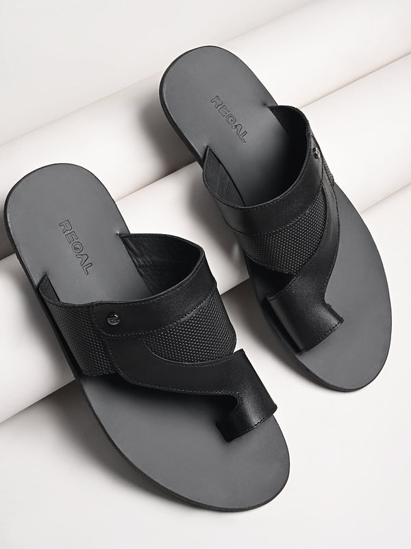 Regal Black Men Casual One Toe Sandals
