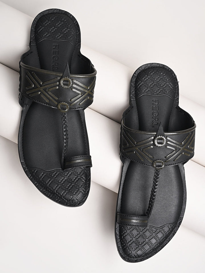 Regal Black Men Casual Kolhapuris