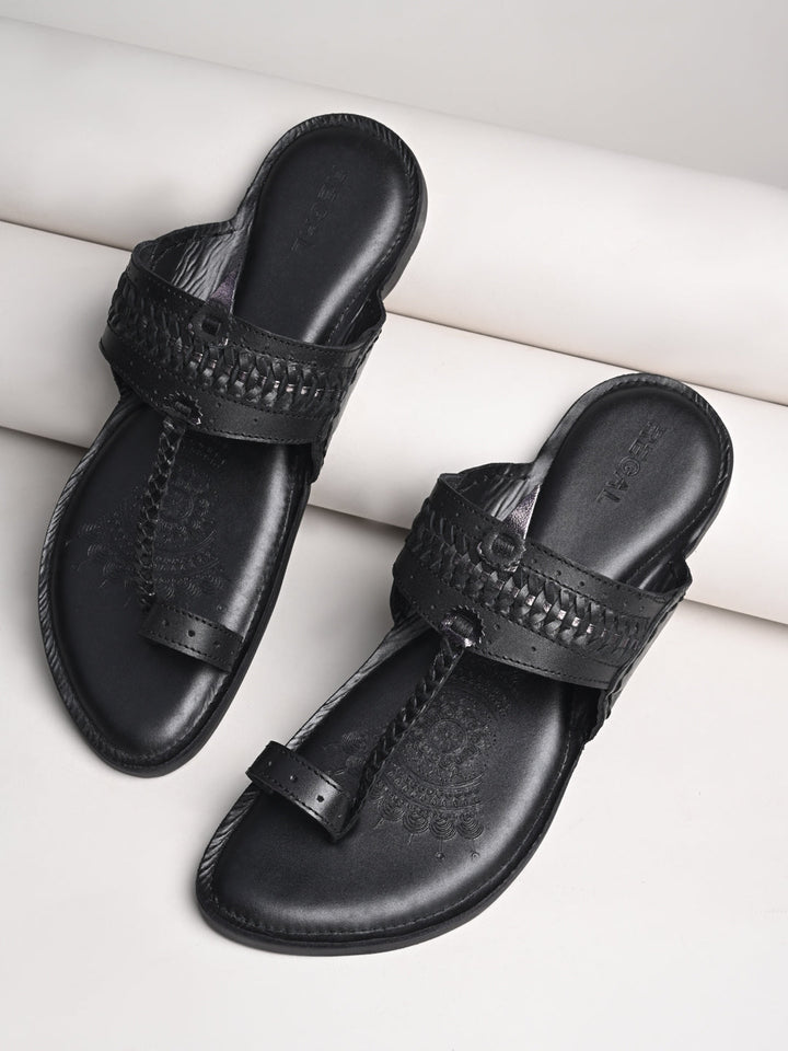 Regal Black Men Leather Casual Kolhapuris