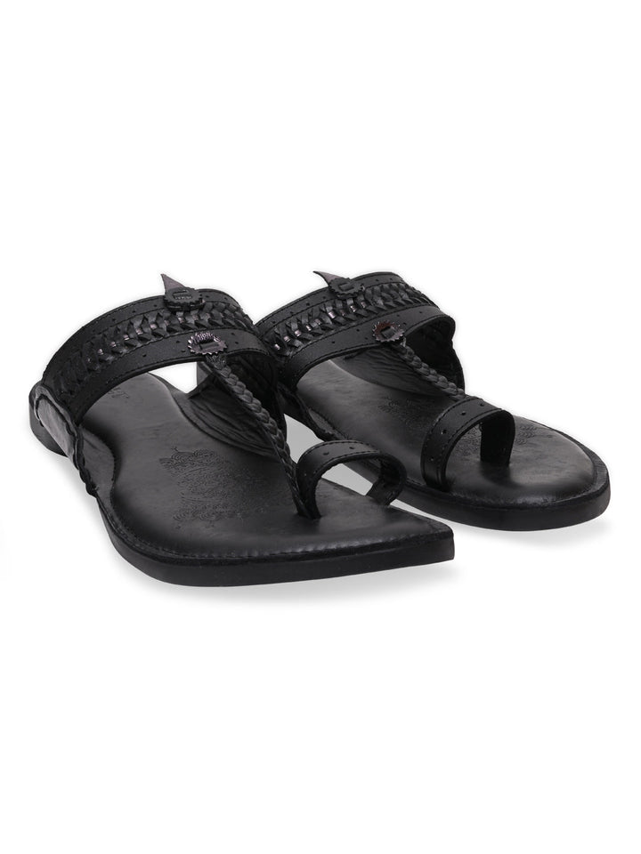 Regal Black Men Leather Casual Kolhapuris