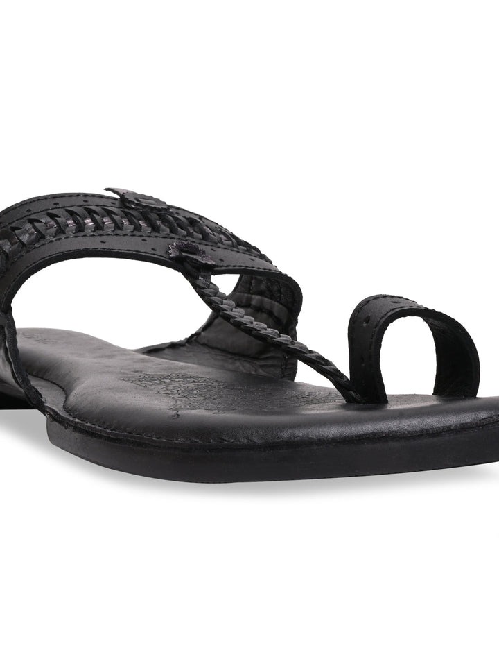 Regal Black Men Leather Casual Kolhapuris