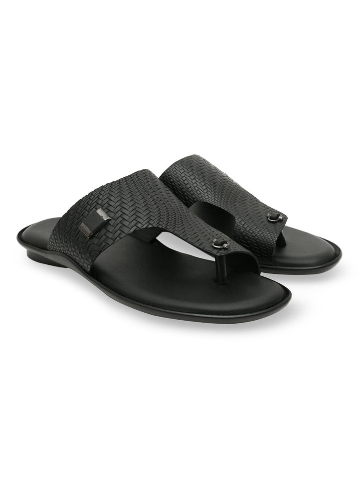 Regal Black Men Leather Woven Sandals