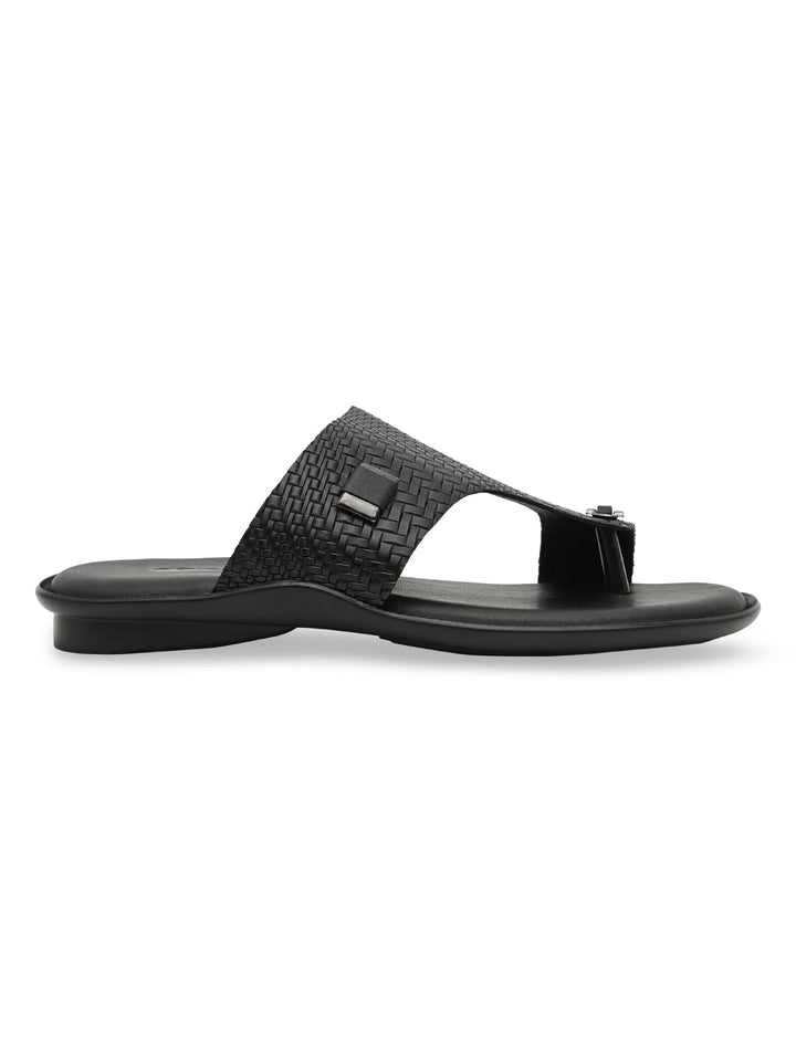 Regal Black Men Leather Woven Sandals