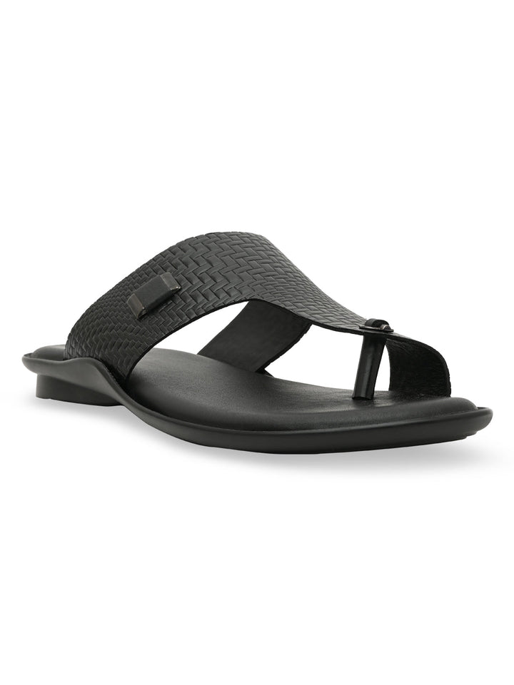 Regal Black Men Leather Woven Sandals