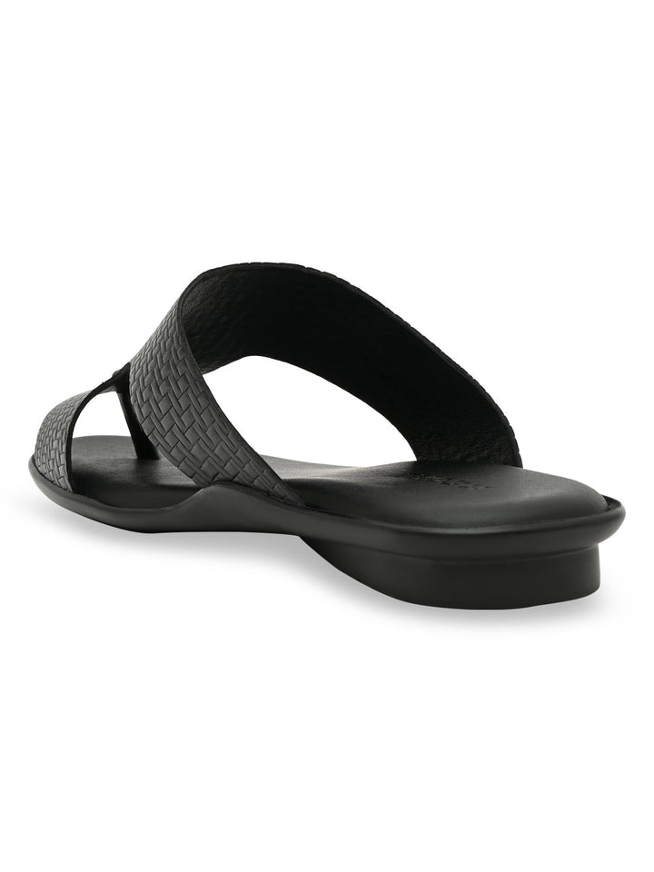 Regal Black Men Leather Woven Sandals