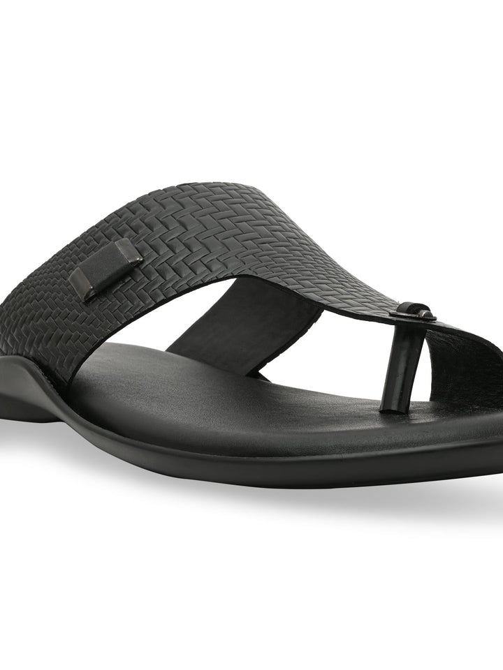Regal Black Men Leather Woven Sandals