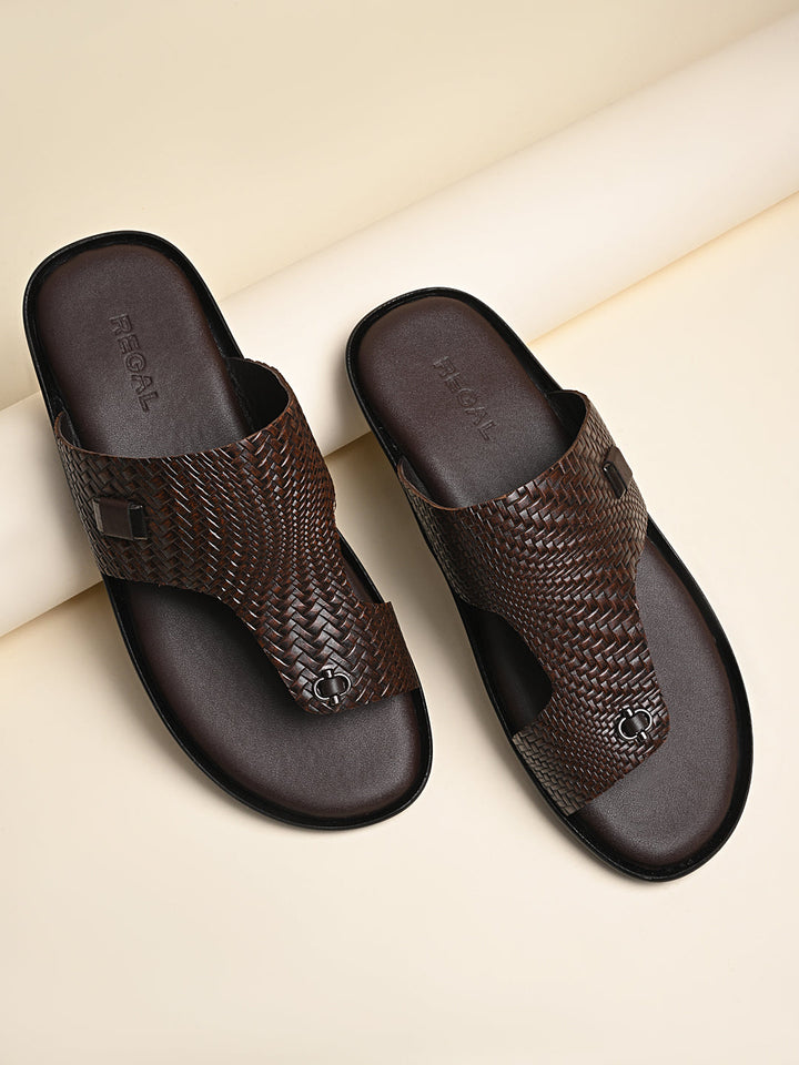 Regal Brown Men Leather Woven Sandals