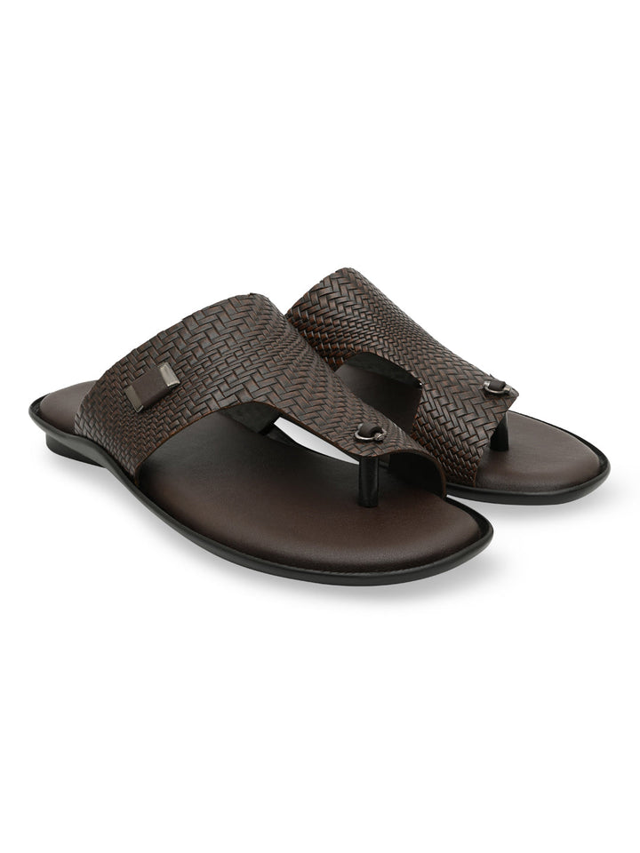 Regal Brown Men Leather Woven Sandals
