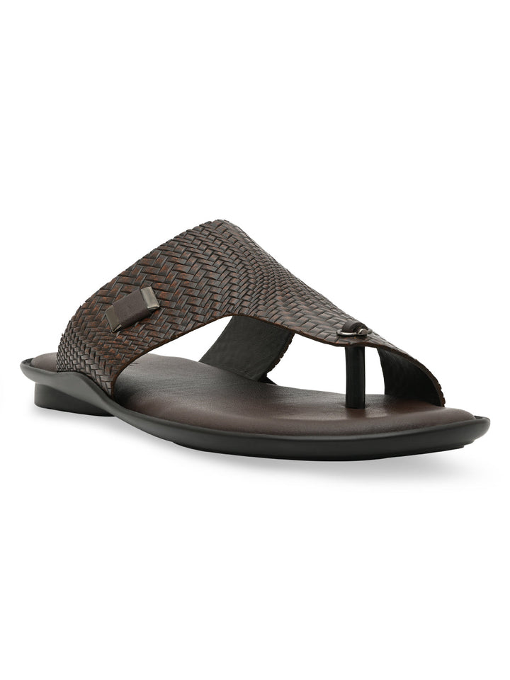 Regal Brown Men Leather Woven Sandals