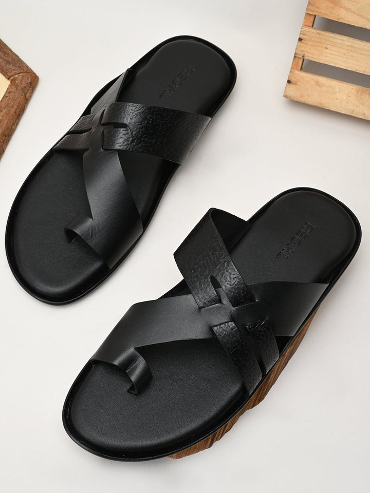 Regal Black Mens Casual Leather Sandals