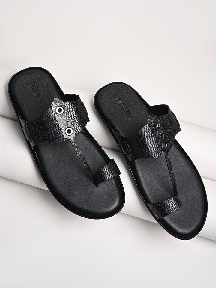 Regal Black Men Casual Leather Kolhapuris