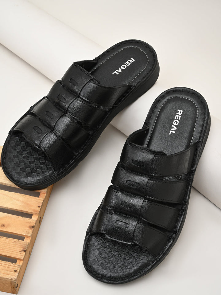 Regal Black Mens Casual Leather Sandals