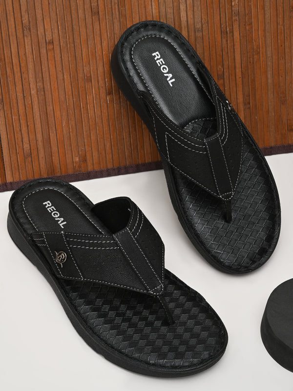 Regal Black Mens Casual Leather Sandals