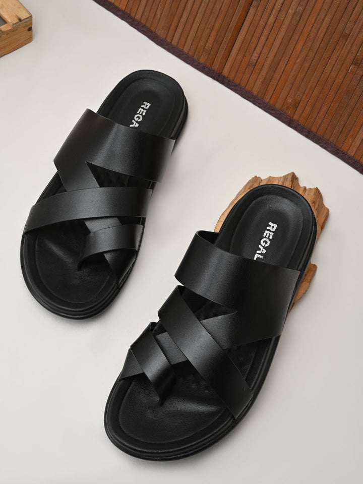 Regal Black Mens Casual Leather Sandals