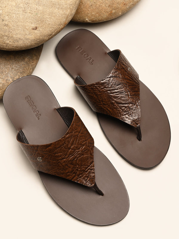 Regal Brown Men Textured Leather Sandals